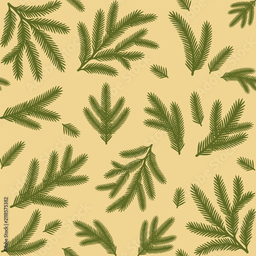 Forest pine branches seamless vector pattern background