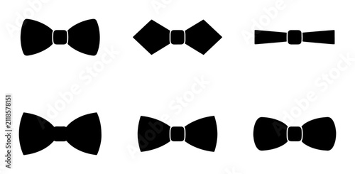 Fotografía Six Black Bow Tie Icons, Formal Neckwear Styles, Classic Accessories Collection,