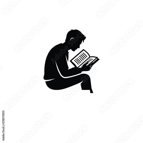 Фотография a person engrossed in reading a book, bold shapes