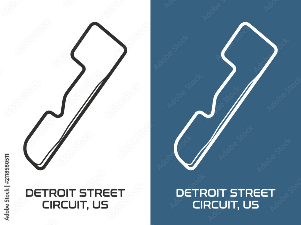 Obraz premium Detroit Street Circuit Racetrack Map Layout, US Grand Prix and IndyCar Course Outline Illustration