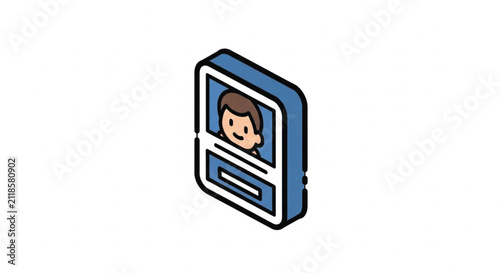 Modern abstract cube icon with bold black outline and blue fill, minimalist geometric symbol on white background