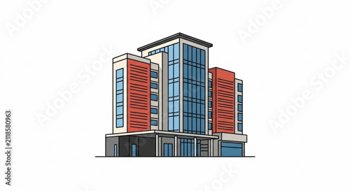 Modern Building Vector Illustration with Bold Black Outline and Geometric Shapes