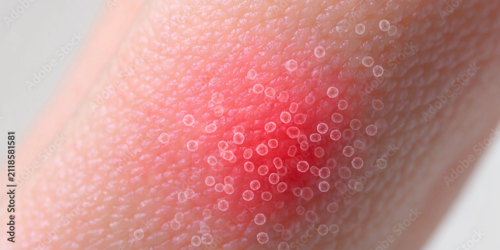 Fototapeta premium Skin Bacteria Causing Inflammation Macro, Dermatology Skin Infection Close Up, Human Microbiome, Inflamed Epidermis Cross Section, Medical Skincare Science Illustration