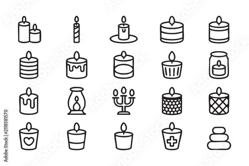 Fotografía Minimal Candle Outline Icon Set for Spa, Meditation, Wellness, Home Decor, and R