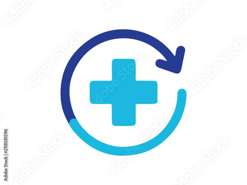 Blue Medical Cross with Circular Arrow Icon, Healthcare Refresh, Recovery and Update Symbol Vector
