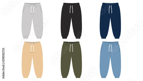 Set of jogger pants in multiple colors with elastic cuffs