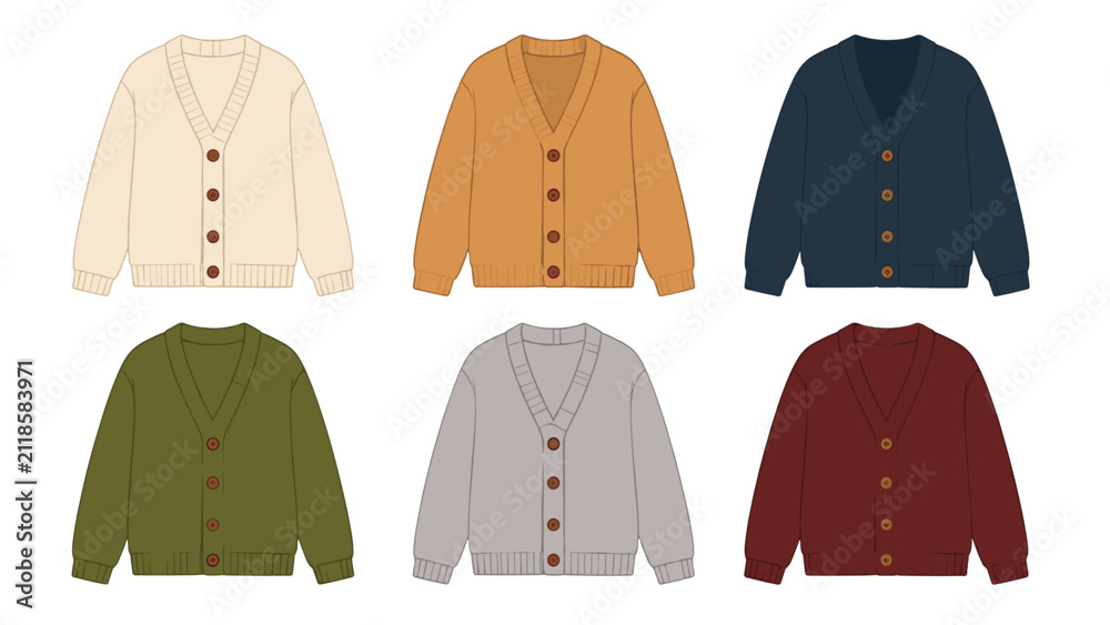 Fototapeta premium Set of knitted v neck cardigans in assorted solid colors