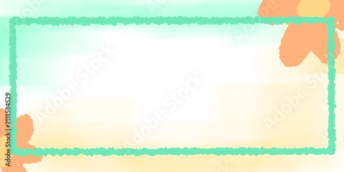 Soft watercolor style rectangular frame with pastel floral accents, elegant blank template for invitations, announcements, or greeting cards.
