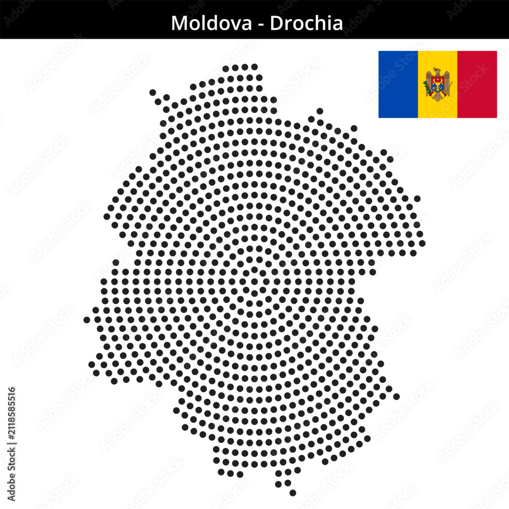 Obraz premium Map of Moldova region Drochia in concentric medium dots