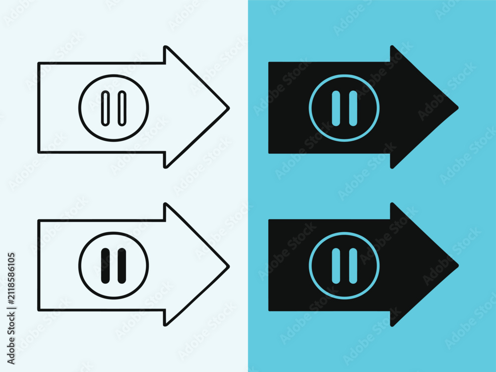 Obraz premium Play Pause Button Arrows on Transparent and Colored Backgrounds