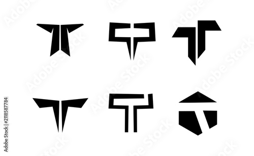 Set of Abstract Geometric Letter T Logos and Typographic Designs Collection