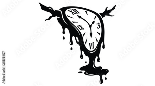 фотографія Melting clock silhouette against a white background surrealist design