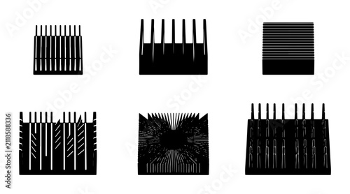 Принти на полотні Set of Six Black Heat Sink Vector Illustrations, Electronic Components, Cooling