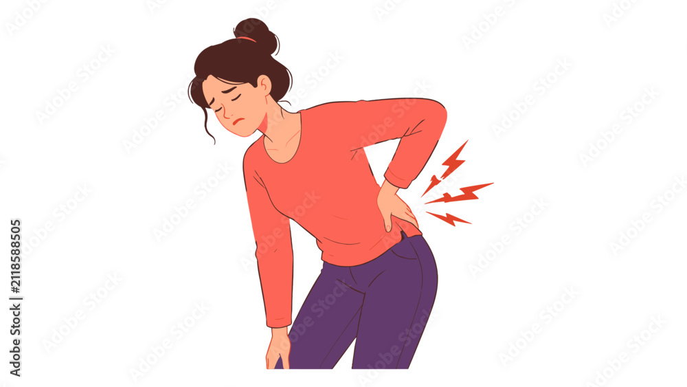 Fototapeta premium Woman holding lower back with spinal pain illustration