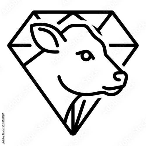Calf head in diamond line icon for premium quality product