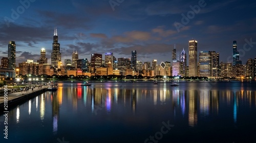 Chicago Skyline at Dusk, Reflecting in Lake Michigan