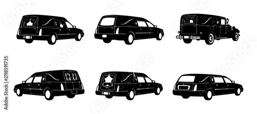 Obraz na płótnie Funeral Hearse Vector Icons, Black Silhouette Collection
