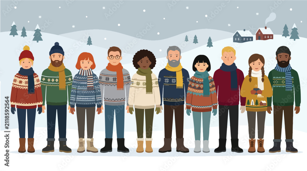 Fototapeta premium Diverse People Standing Vector Illustration Set for Web Landing Page and Graphic Design