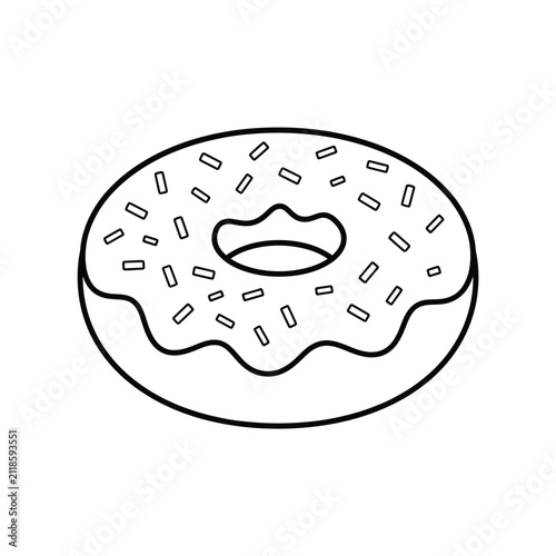 Fotografie Simple black and white line art illustration of a delicious donut with colorful