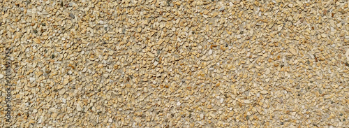 Beige decorative exposed aggregate concrete wall texture background. Architectural surface and building material concept