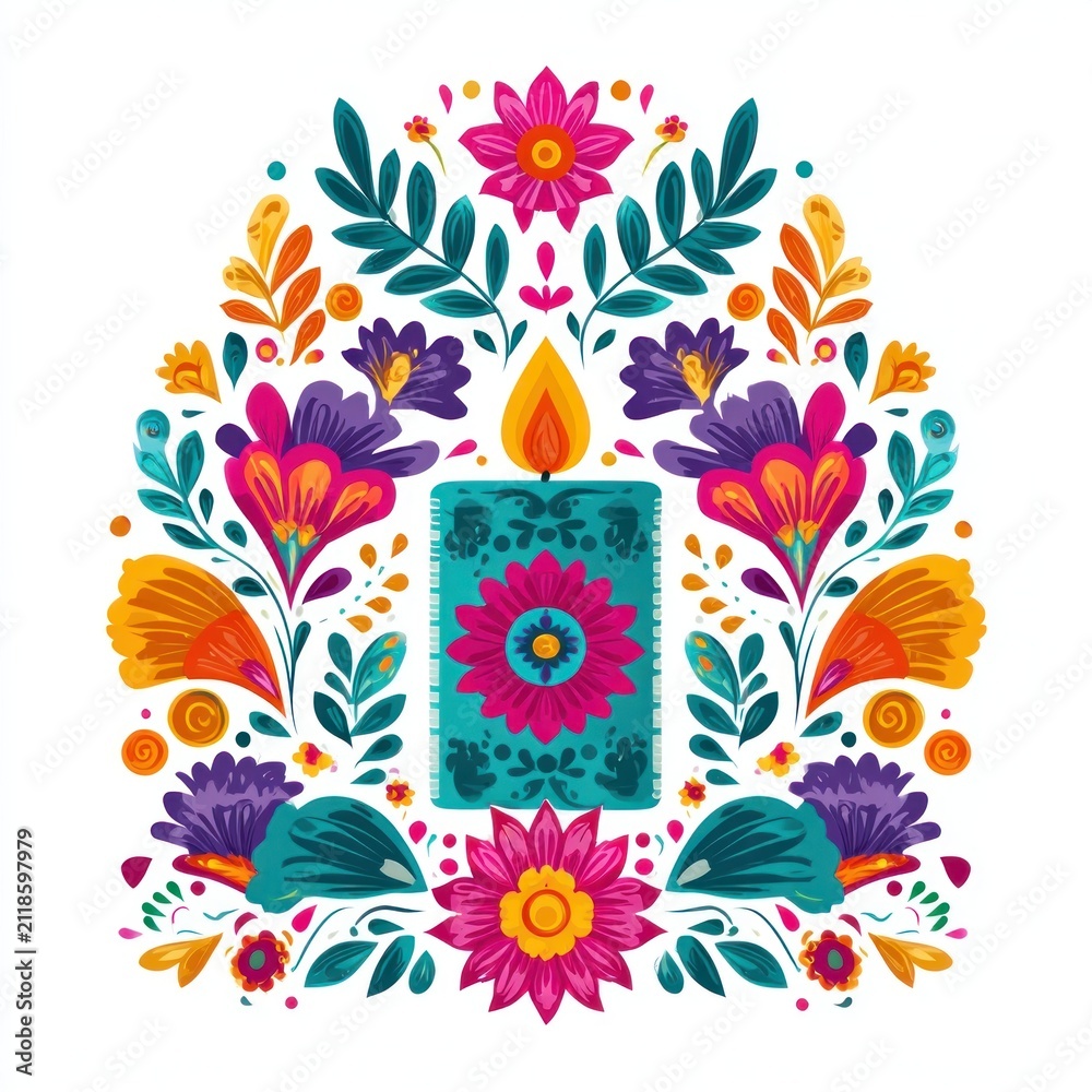 Obraz premium Vibrant floral folk art illustration.