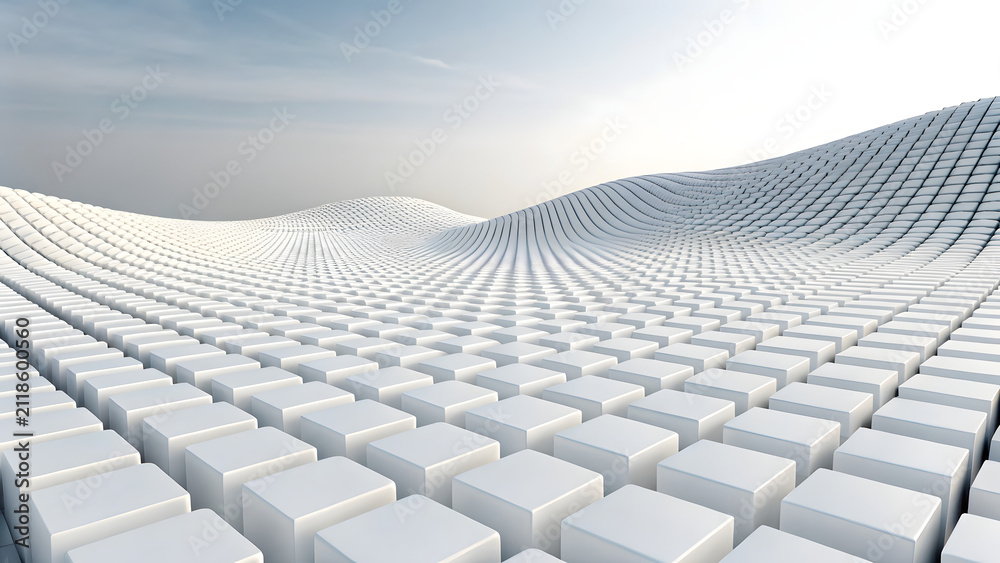 Naklejka premium Abstract white 3D cubes background. Geometric digital landscape with modern block pattern.