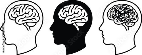 Human Brain Illustrations Black And White Line Art On White Background