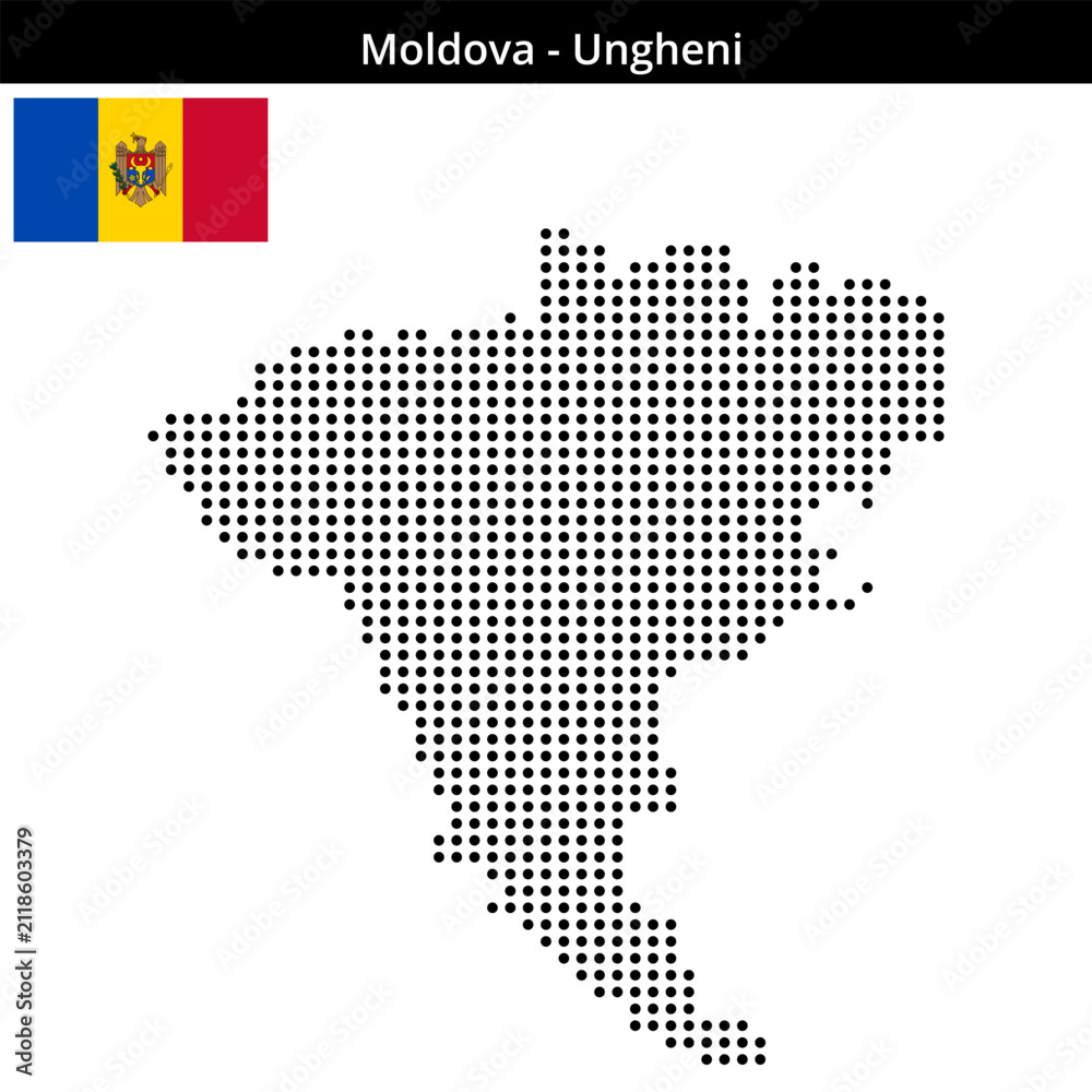 Obraz premium Map of Moldova region Ungheni in medium size dots