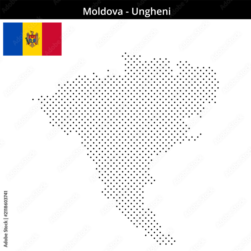 Obraz premium Map of Moldova region Ungheni in small cross shaped dots