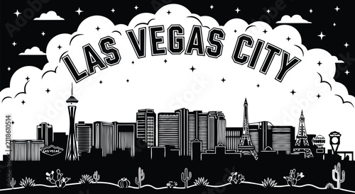 Photography Vector Pixel Art Illustration of Las Vegas Skyline at Night with Desert Landscap