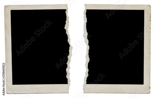 torn vintage rectangular instant photo frame isolated on transparent background