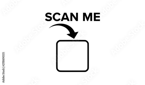 Scan Me Text with Black Arrow and QR Code Frame Vector Illustration