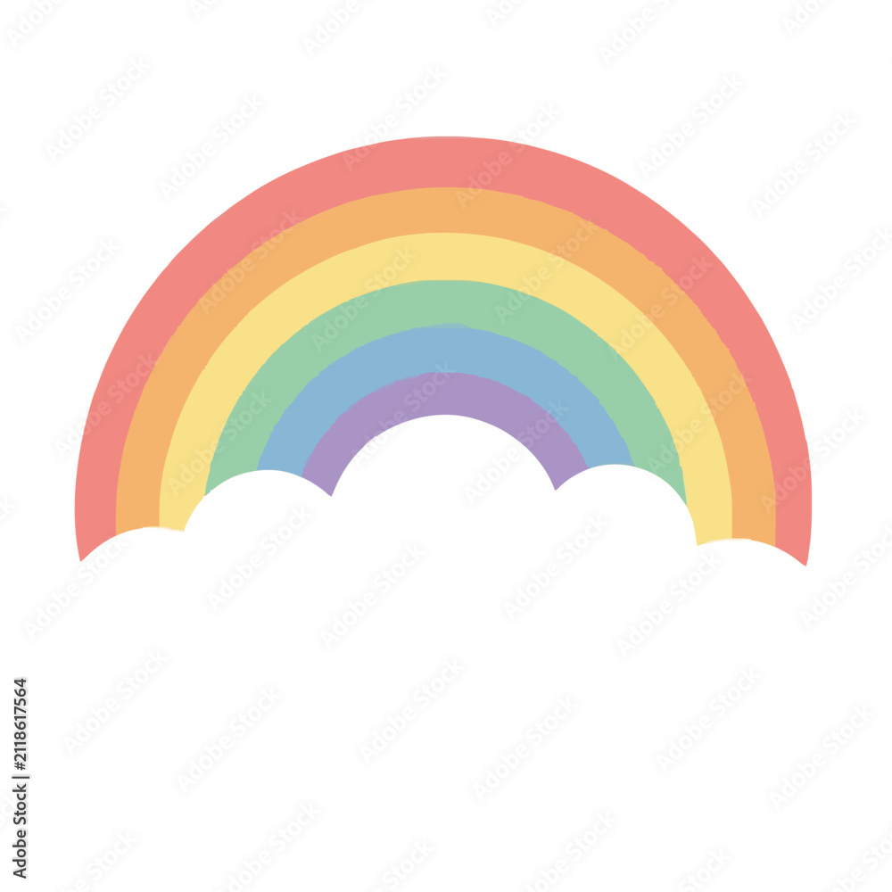 Naklejka premium Charming pastel rainbow arching gracefully over a soft fluffy white cloud, hand-drawn vector illustration icon in a gentle, whimsical style