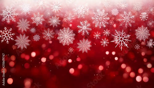 Festive Red Background White Snowflakes And Soft Bokeh Design