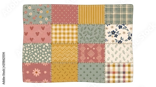 Patchwork Quilt Square Texture — Dusty Rose Mustard Sage Heritage Charming Vector