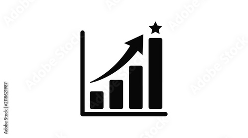Fotografía Bar graph with rising arrow and star black silhouette