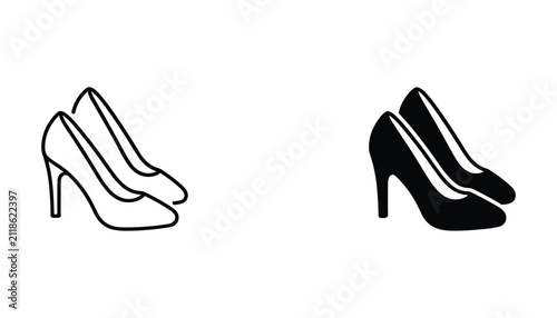 Bild auf Leinwand Classic high heel shoe icon set for fashion and feminine style in outline and so