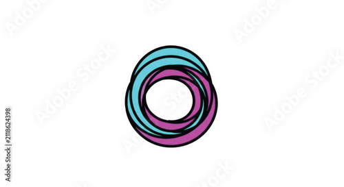 Vibrant abstract swoosh shapes with bold black outlines and a simple flat design style in turquoise and purple.