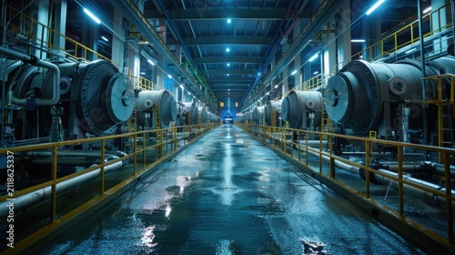 futuristic AI-controlled desalination plant powered by renewables
