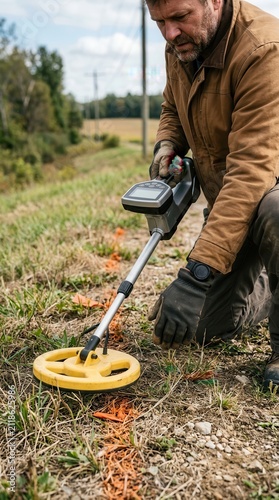 Utility Locator Scanning Ground for Underground Infrastructure Lines and Cables in a Rural Field Setting for Site Safety and Construction Planning