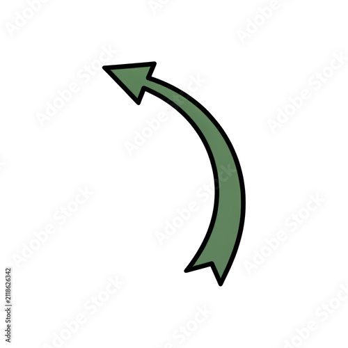 Green curved arrow icon pointing up and left with a hand drawn sketch style