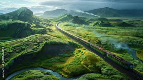 hydrogen-powered train passing through green landscapes