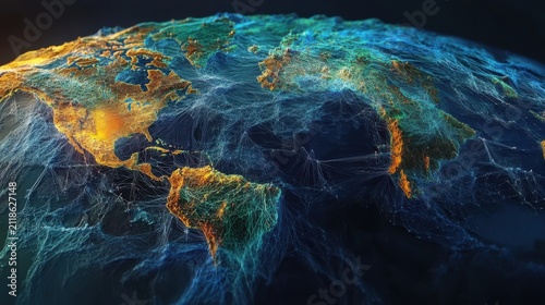 Particle mesh connecting continents in a digital globe