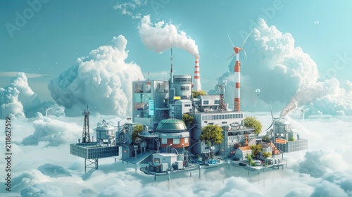 sustainable cloud infrastructure with solar panels and wind turbines
