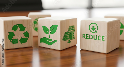 Recycled wooden blocks with eco symbols