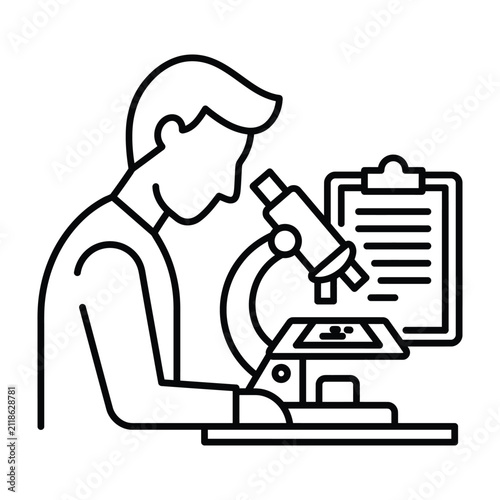 Bild auf Leinwand Researcher analyzing sample under microscope in lab with microscope researcher l