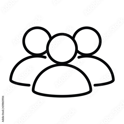 Group of three people line art vector icon with community collaboration minimalist isolated