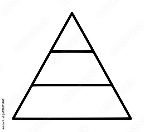 Hand drawn pyramid chart vector icon, minimalist three tier triangle diagram outlined in black ink for business presentations, infographic data visualization, and analytics reports