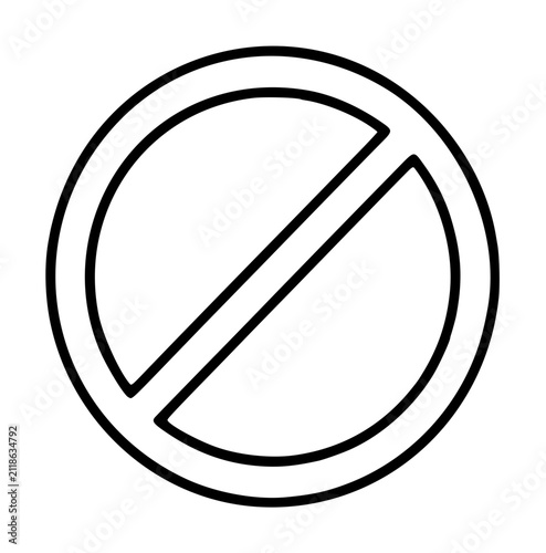 Fotografie Minimalist monochrome vector icon of a prohibition symbol, featuring a clean circular outline intersected by a diagonal slash, perfect for warning, restriction, or no-entry illustrations