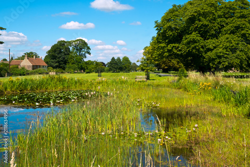 Fotografie Summer sunshine on the picturesque village green and ponds at Frampton on Severn, Gloucestershire, UK